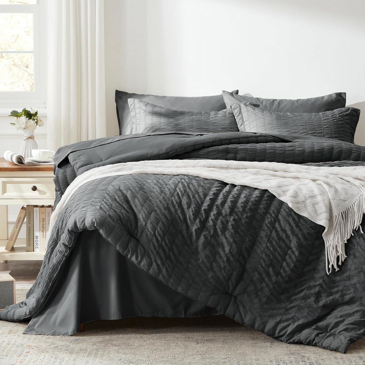 Zzlpp Queen Comforter Set 7 Piece, Green Bed in a Bag Queen Bedding Sets