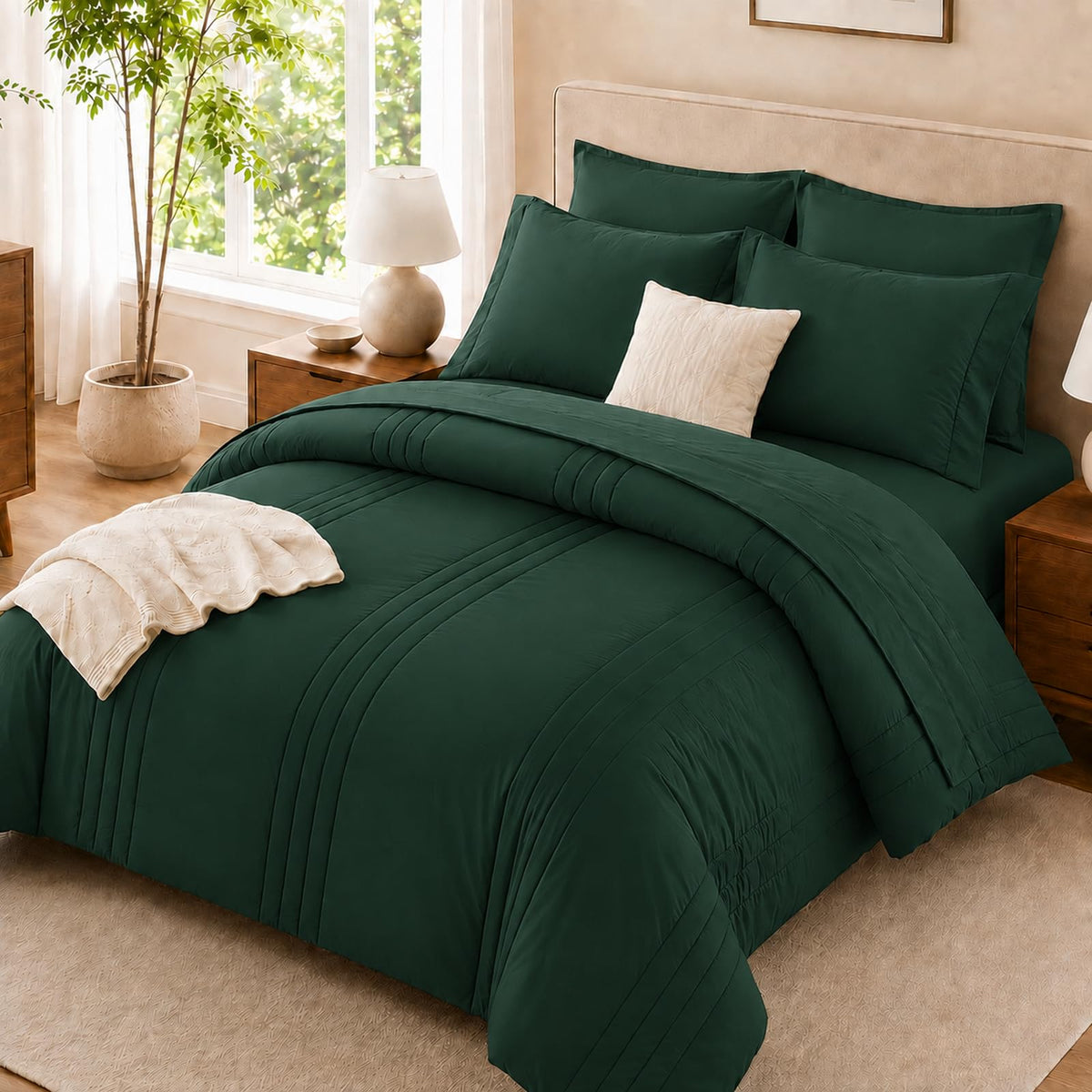 Queen Comforter Set with Sheets, 7-Piece Bed in a Bag Queen Black