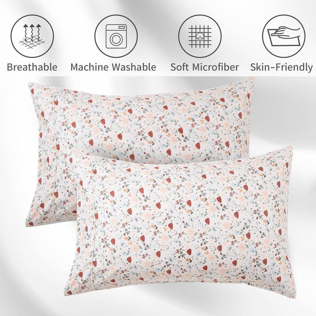 Queen Pillow Cases Set of 2, Ultra Soft Wrinkle-Free Microfiber Pillow Covers with Open-end Closure, Fade/Stain/Shrink Resistant, Machine Washable, Butterfly Garden Print, 20"x30" Queen Size