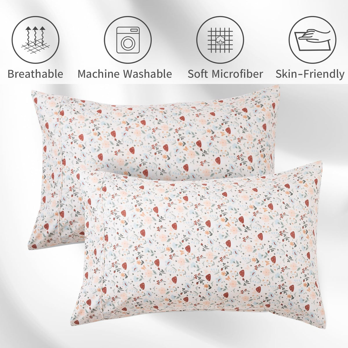 Queen Pillow Cases Set of 2, Ultra Soft Wrinkle-Free Microfiber Pillow Covers with Open-end Closure, Fade/Stain/Shrink Resistant, Machine Washable, Butterfly Garden Print, 20"x30" Queen Size