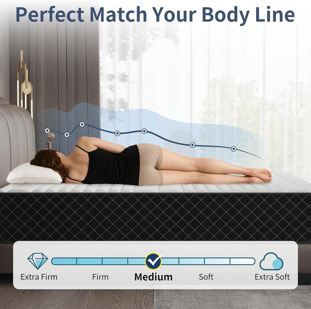 Queen Mattress, 10 Inch Hybrid Mattress with Breathable Foam and Pocket Springs, Medium Firm Memory Foam Mattress for Back Pain Relief, Mattress in a Box, 60×80×10 Inch