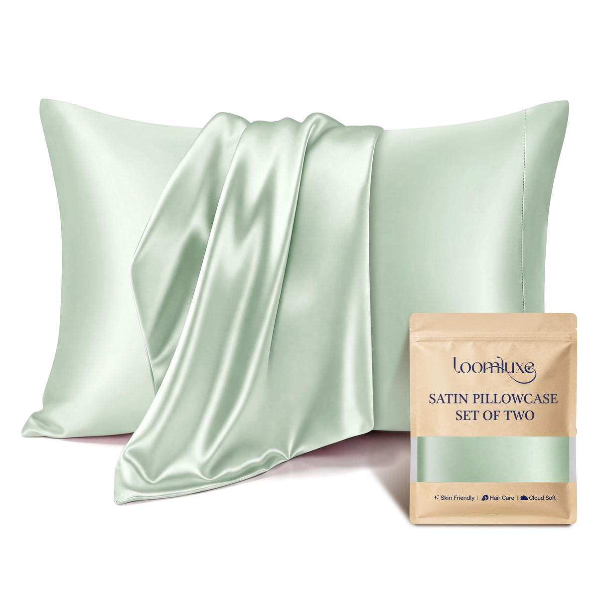 Satin Pillowcases 2 Pack, Standard Size 20"X 26", Champagne White
