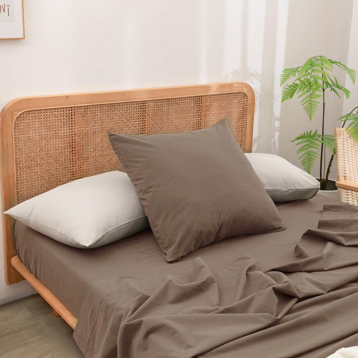 BESTOUCH Washed Cotton Pillowcases Linen Feel Olive Green Body