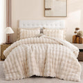 YIKUSH Queen Faux Fur Soft Comforter Set, Fluffy Linen Rabbit Fur Comforter