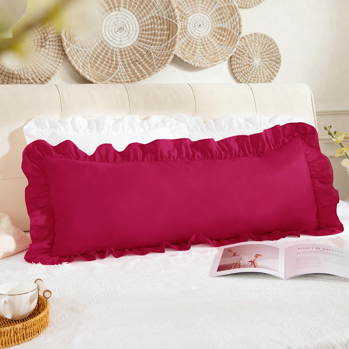 Pink Ruffle Lumbar Pillow Cover, 12x20 Inch