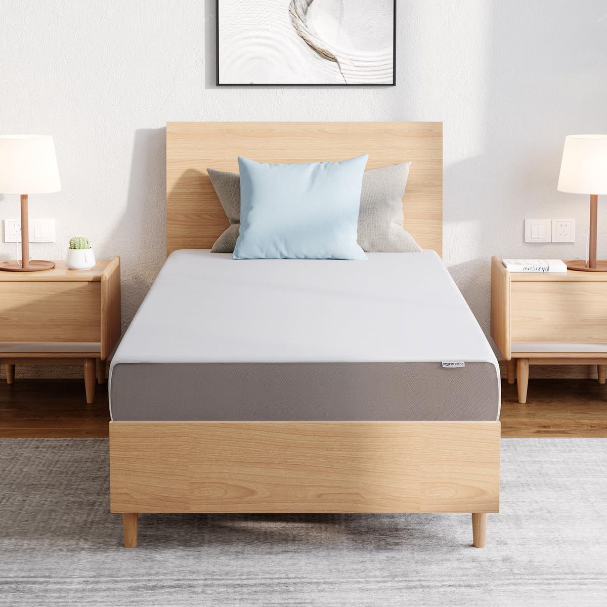 Amazon Basics Gel Memory Foam Mattress, Soft Plush Feel, Breathable Premium Knitted Fabrics, Removable Cover, Easy Set Up, 6 Inch, Full, White/Grey