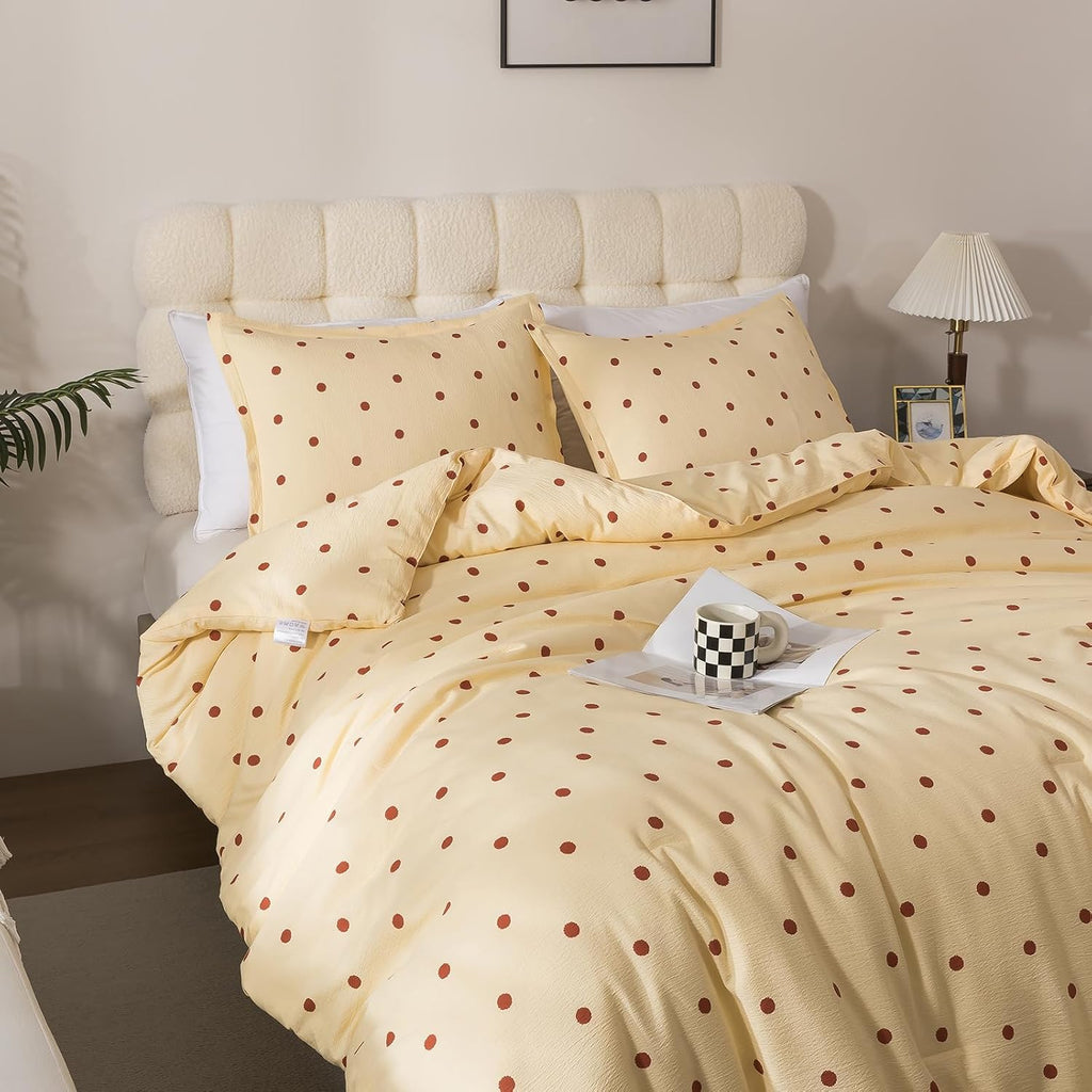 Caressma Yellow Full Comforter Set with Polka Dots 3 Pieces Bedding Set