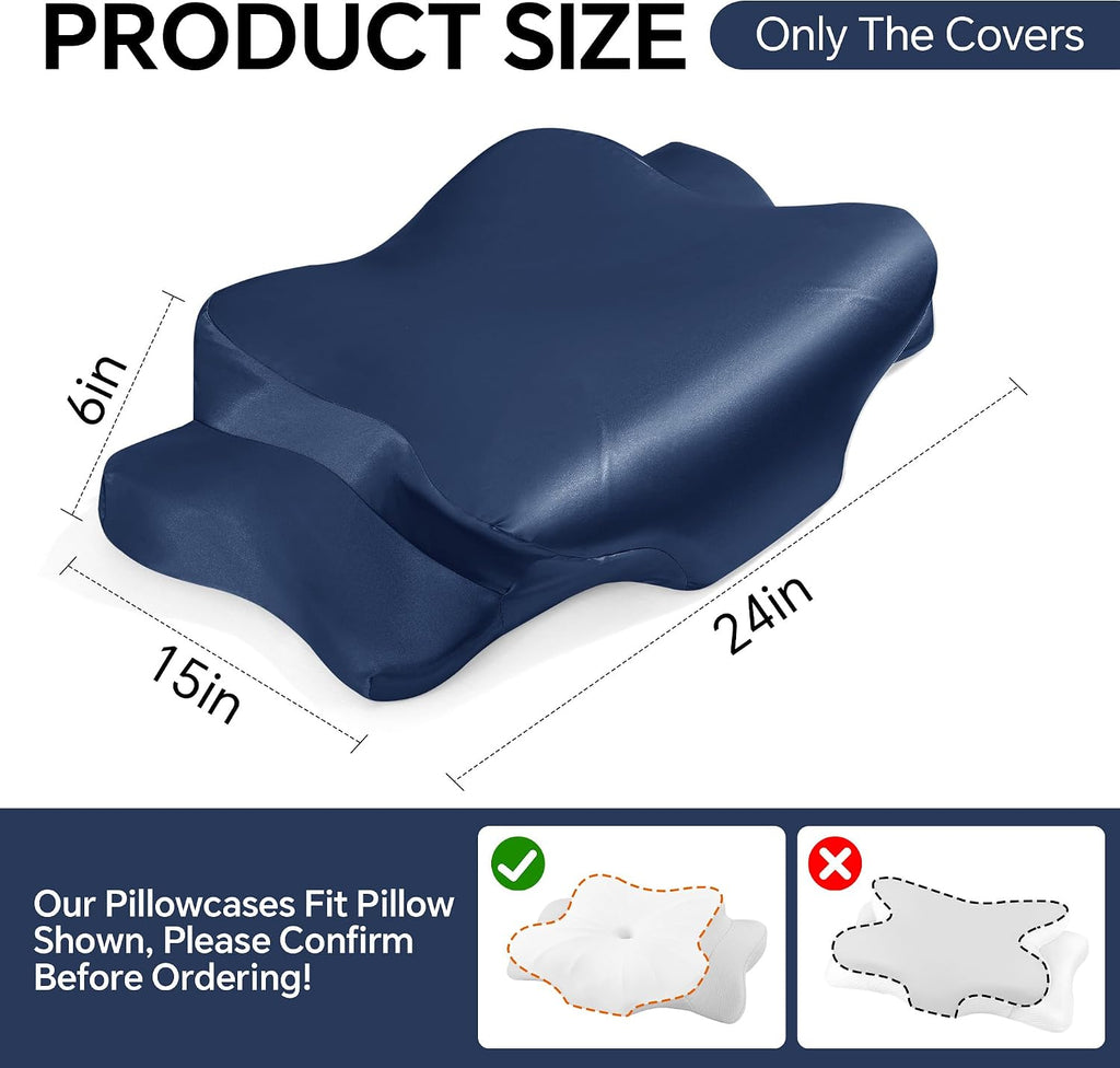 HOMBYS 2 Pack Satin Cervical Pillowcases (Only Pillowcase), Silky Butterfly-Shaped Contour Pillow Cover Cervical Neck Pillow Case with Zipper for Side Back Stomach Sleepers (Navy Blue, Queen Size)