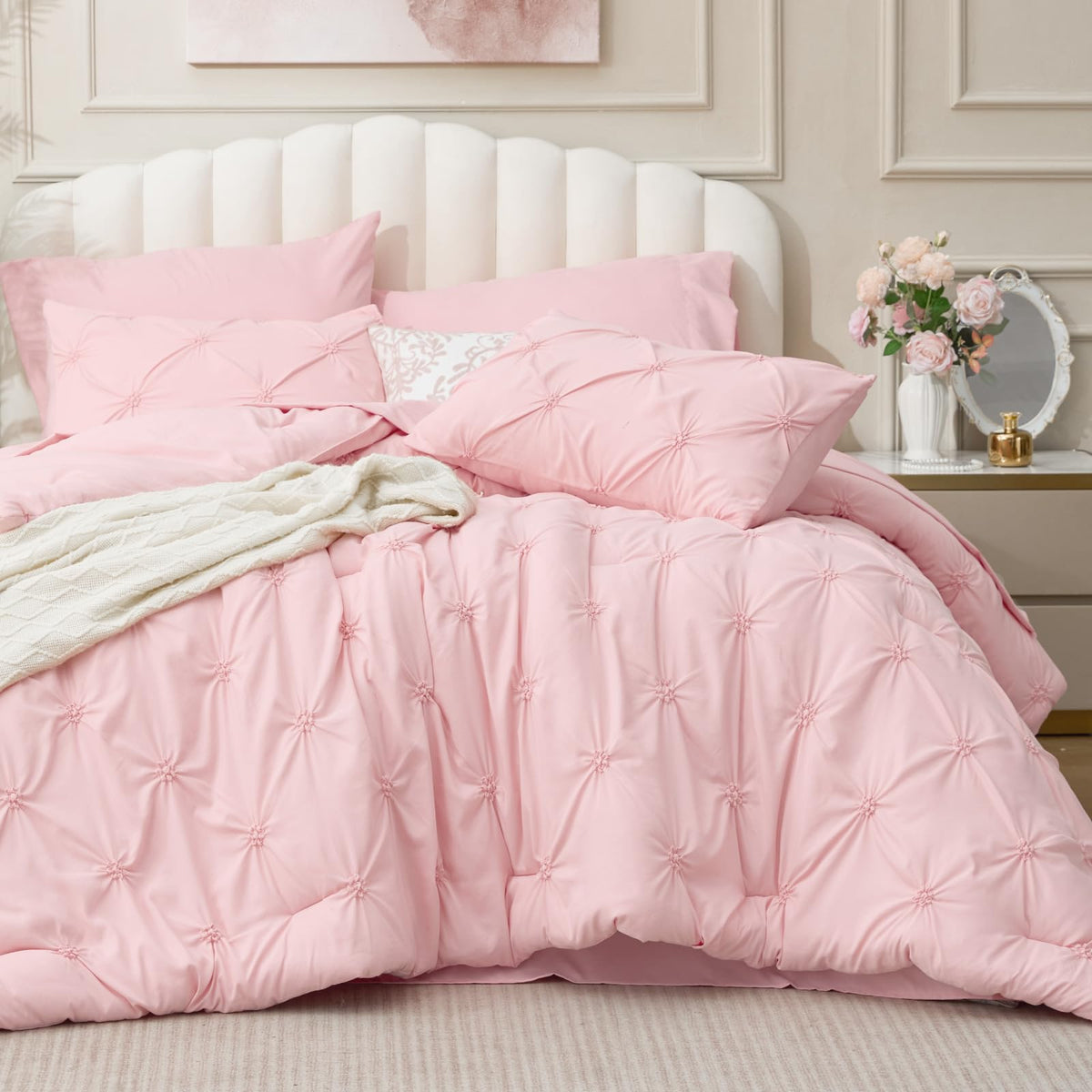 BEDELITE King Comforter Set Striped-Blush Pink,Fluffy & Soft Comforter