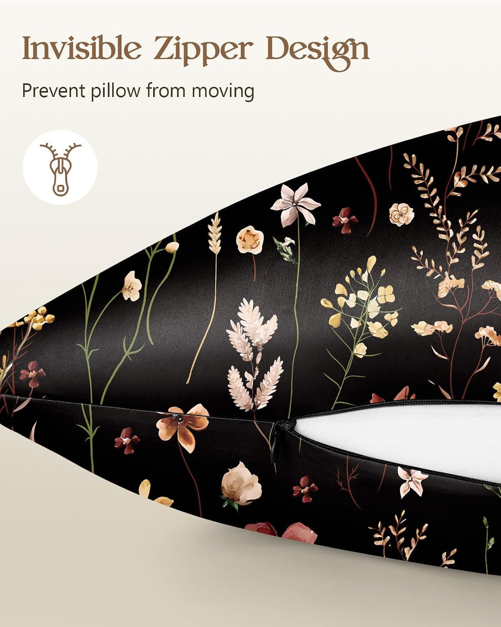 Miss Adola 2pcs Silk Pillowcase with Hidden Zipper, BLK Grow Flower