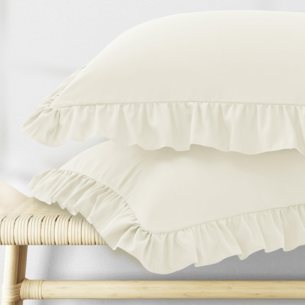 KKJIAF Ruffle Pillow Cases King Size Set of 2, White