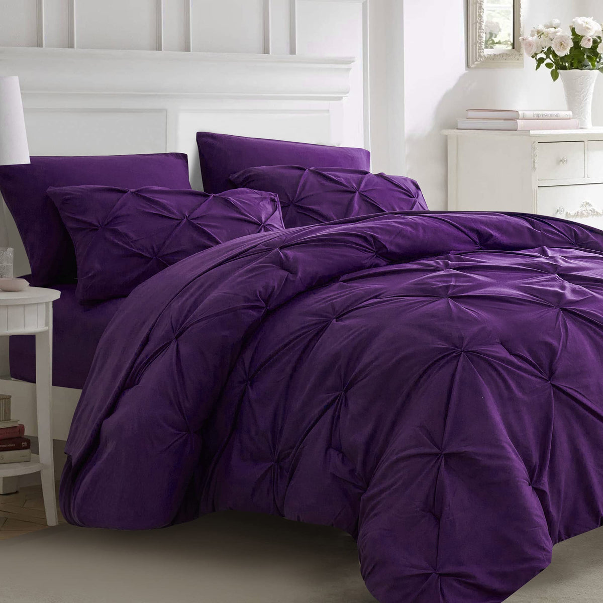 Ubauba 7pc Full Size Comforter Set with Sheets, Pinched Pleat 7 Piece Bed in a Bag Blush Bed Set with Comforter, Pintuck All Season Bedding Sets (Pink,Full)