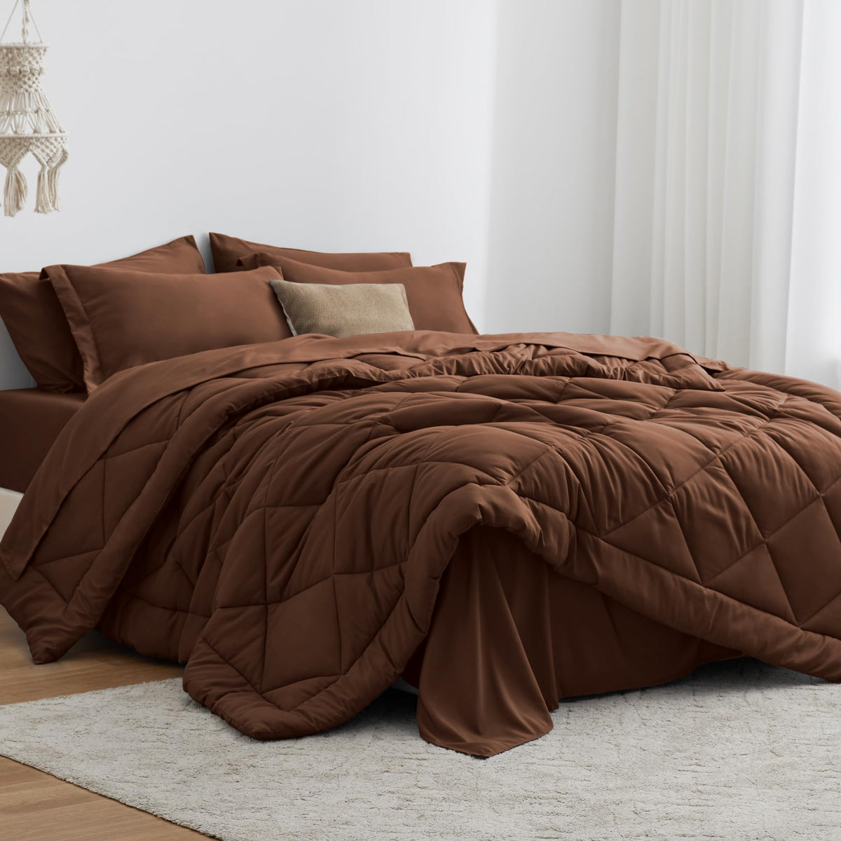 Love's cabin Full Comforter Set Black, 7 Pieces Full Bed in a Bag, All Season Bedding Sets with 1 Comforter, 1 Flat Sheet, 1 Fitted Sheet, 2 Pillowcase and 2 Pillow Sham