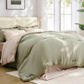 BDEUS 7 Pieces Comforter Set King Size, Reversible Oatmeal & Sage Green Bedding Set, Soft Brushed Microfiber Comforter with Flat Sheet, Fitted Sheet, Pillowcases & Shams, 104"X90"