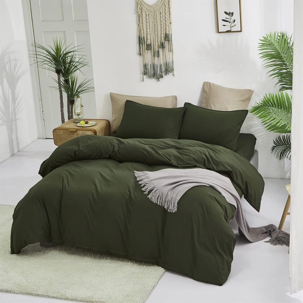 Luxlovery Green Comforter Set Full Army Green Bedding Set Minimalist Bedding Set Modern Soft Breathable Blanket Quilts Olive Comforter Set for Women Men Full Bed