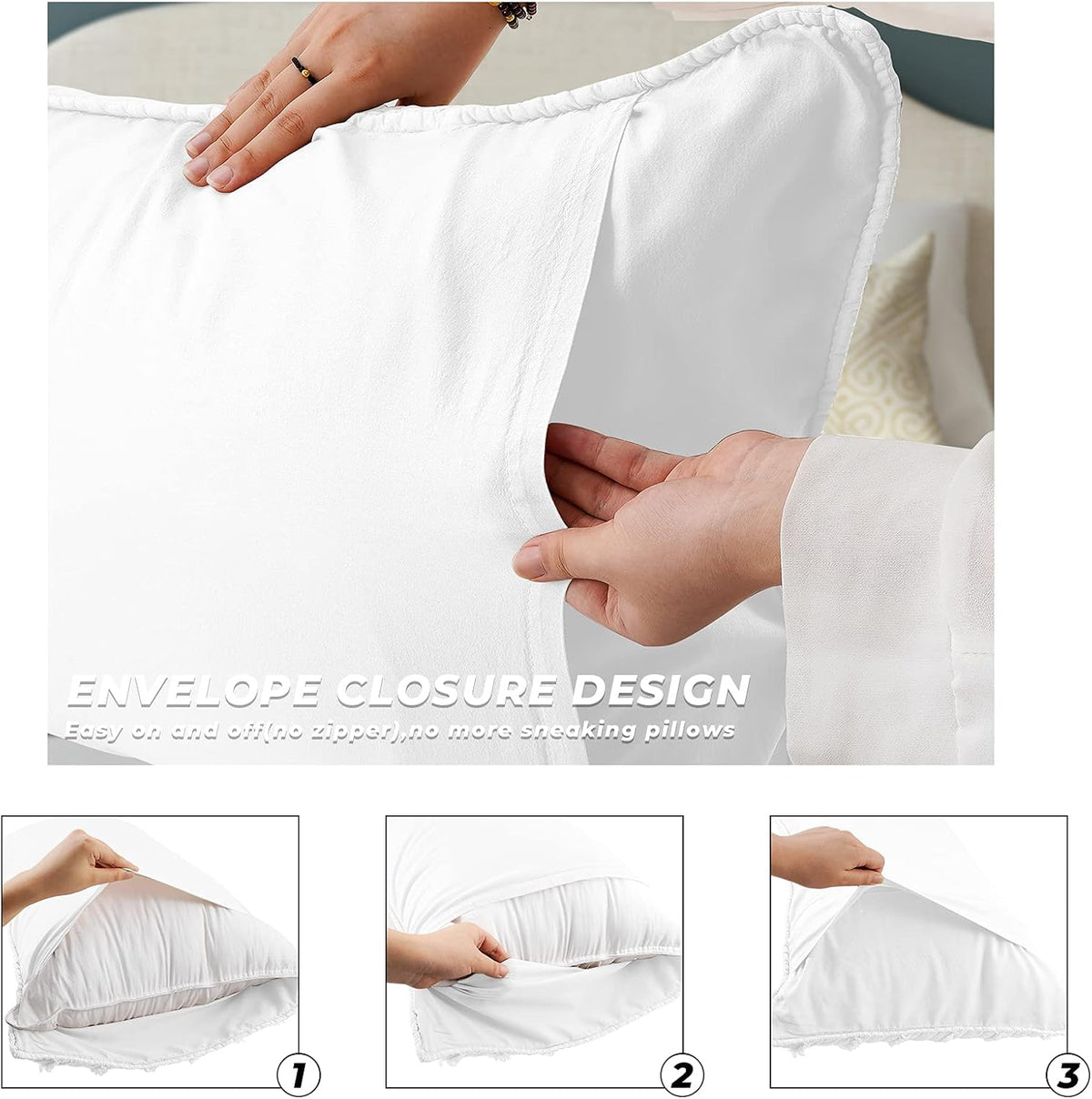 BOSOWOS Standard Size Pillow Shams Set of 2, Ultra Soft Breathable 20 x 26 Inches Pillow Case Envelope Closure, Microfiber Farmhouse Bed Pillowcases for Easy Care, White
