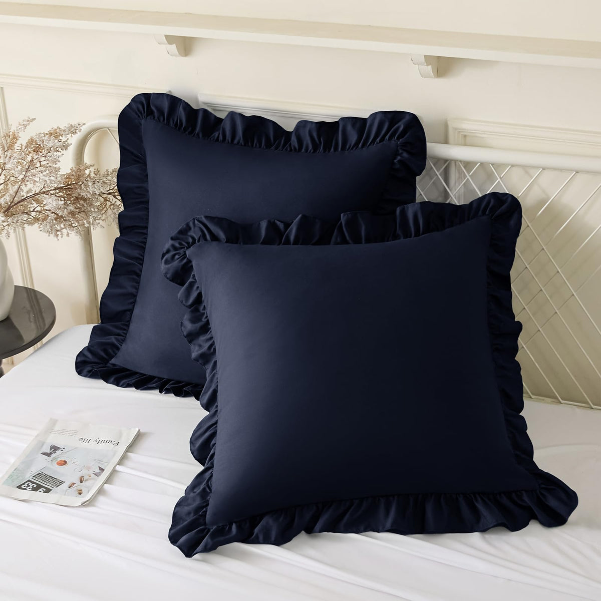 KKJIAF 2 Pack Ruffle Pillow Cases 26x26 Inches, Dusty Blue