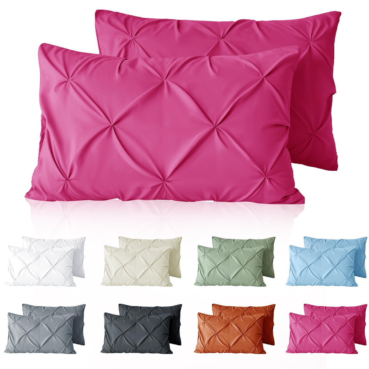 VACVELT 2pc White Pintuck Pillow Shams Standard, Envelope Closure