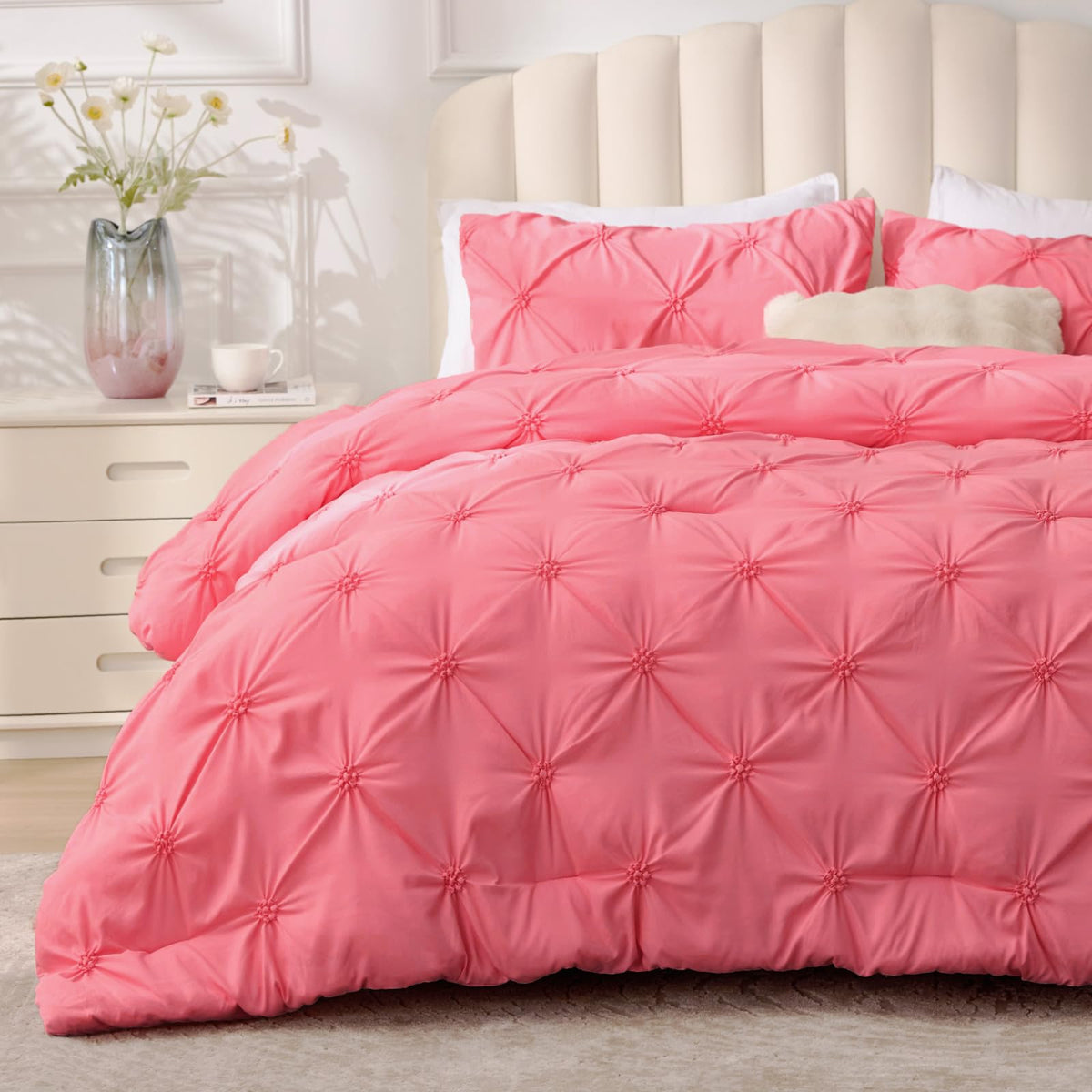 BEDELITE King Comforter Set Striped-Blush Pink,Fluffy & Soft Comforter