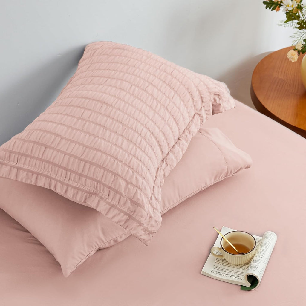 Love's cabin Seersucker Pink Twin Comforter Set
