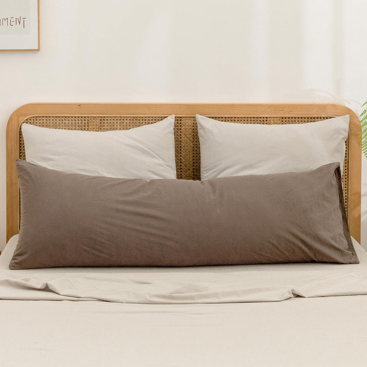 BESTOUCH Washed Cotton Pillowcases Linen Feel Olive Green Body