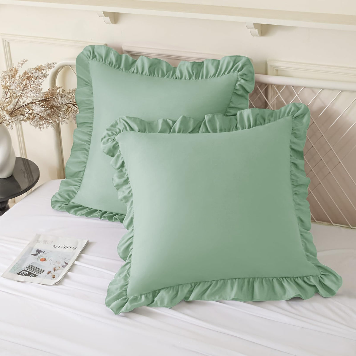 KKJIAF 2 Pack Ruffle Pillow Cases 26x26 Inches, Dusty Blue