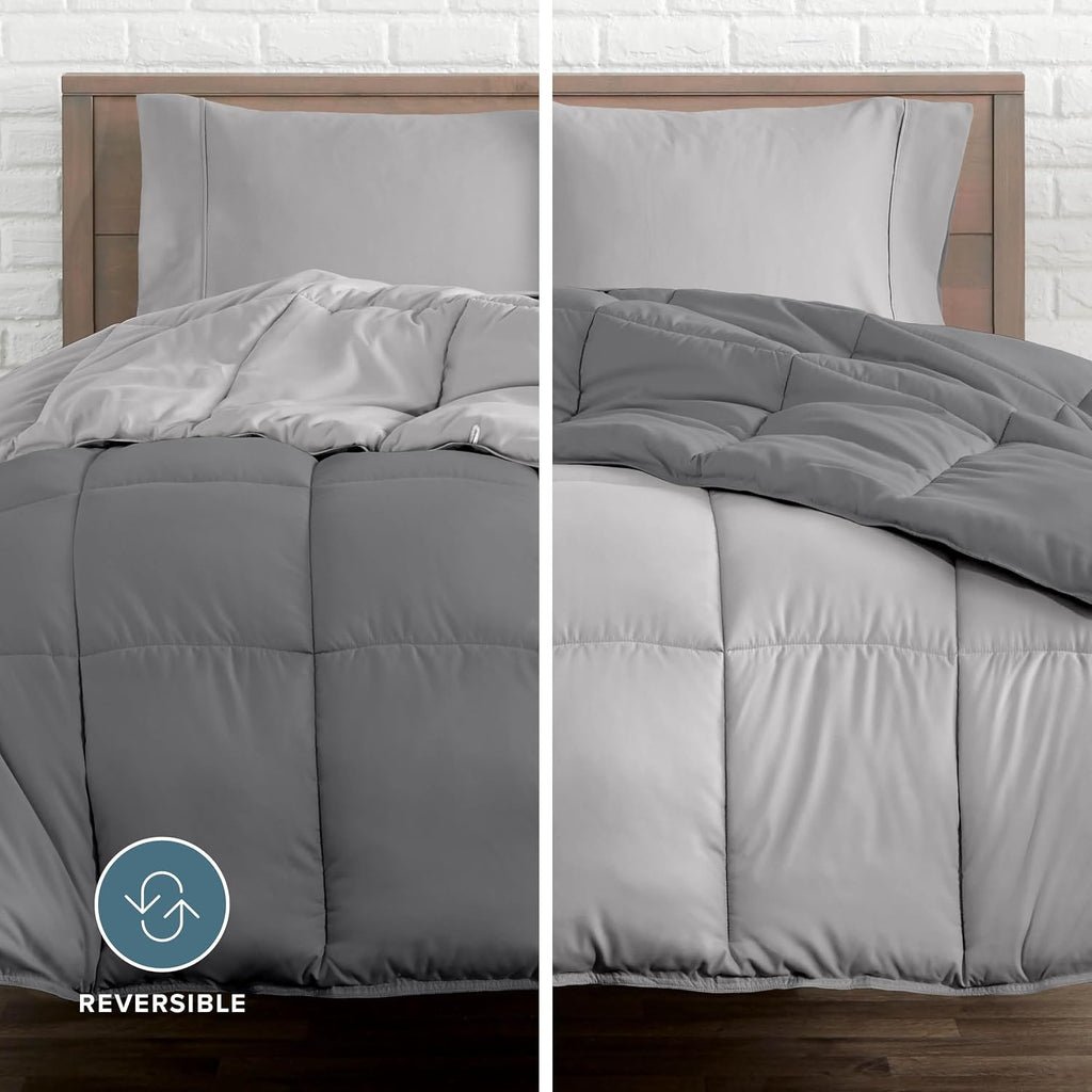 Bare Home Reversible Bed-in-A-Bag Comforter & Sheet Set - Queen - Down Alternative - Soft - Bedding Set (Queen, Light Grey/Grey)