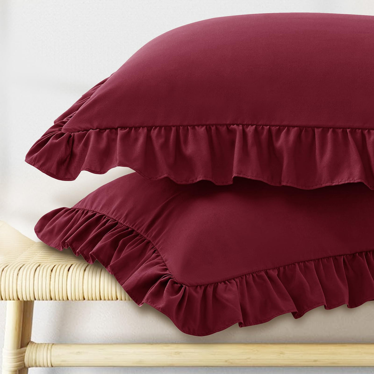 KKJIAF Ruffle Pillow Cases King Size Set of 2, White