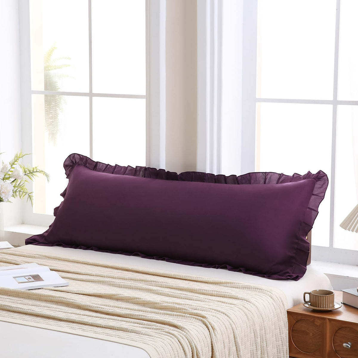 Boho White Body Pillowcase 20x54in - Ruffled Fringe Decor Sham