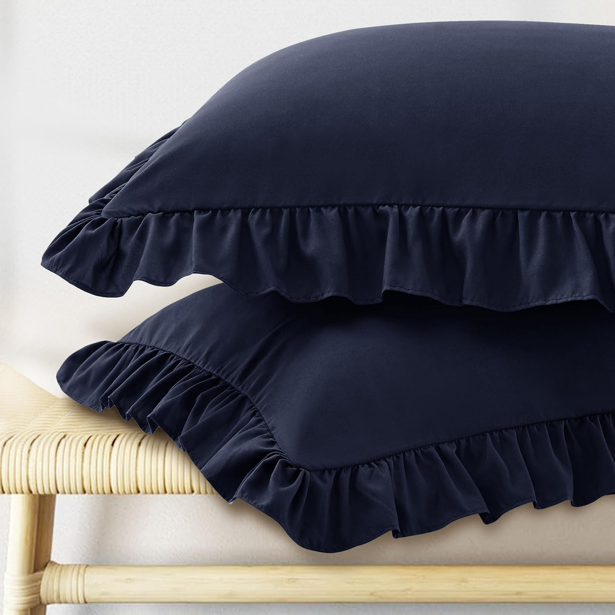 KKJIAF Ruffle Pillow Cases King Size Set of 2, White