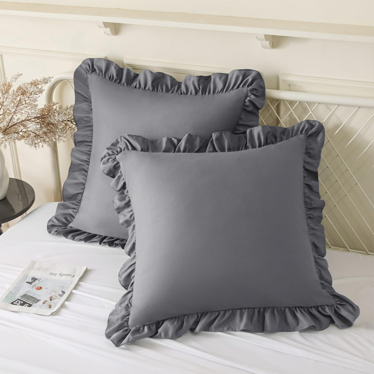 KKJIAF 2 Pack Ruffle Pillow Cases 26x26 Inches, Dusty Blue