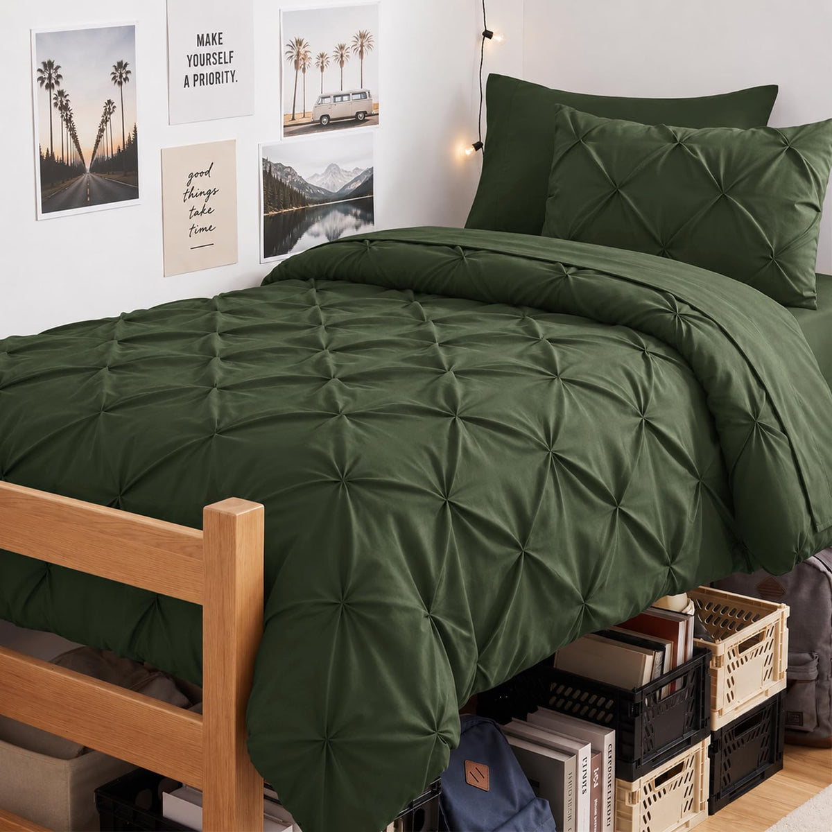 CozyLux Queen Comforter Set Black, 7 Pieces Pintuck Bed in a Bag