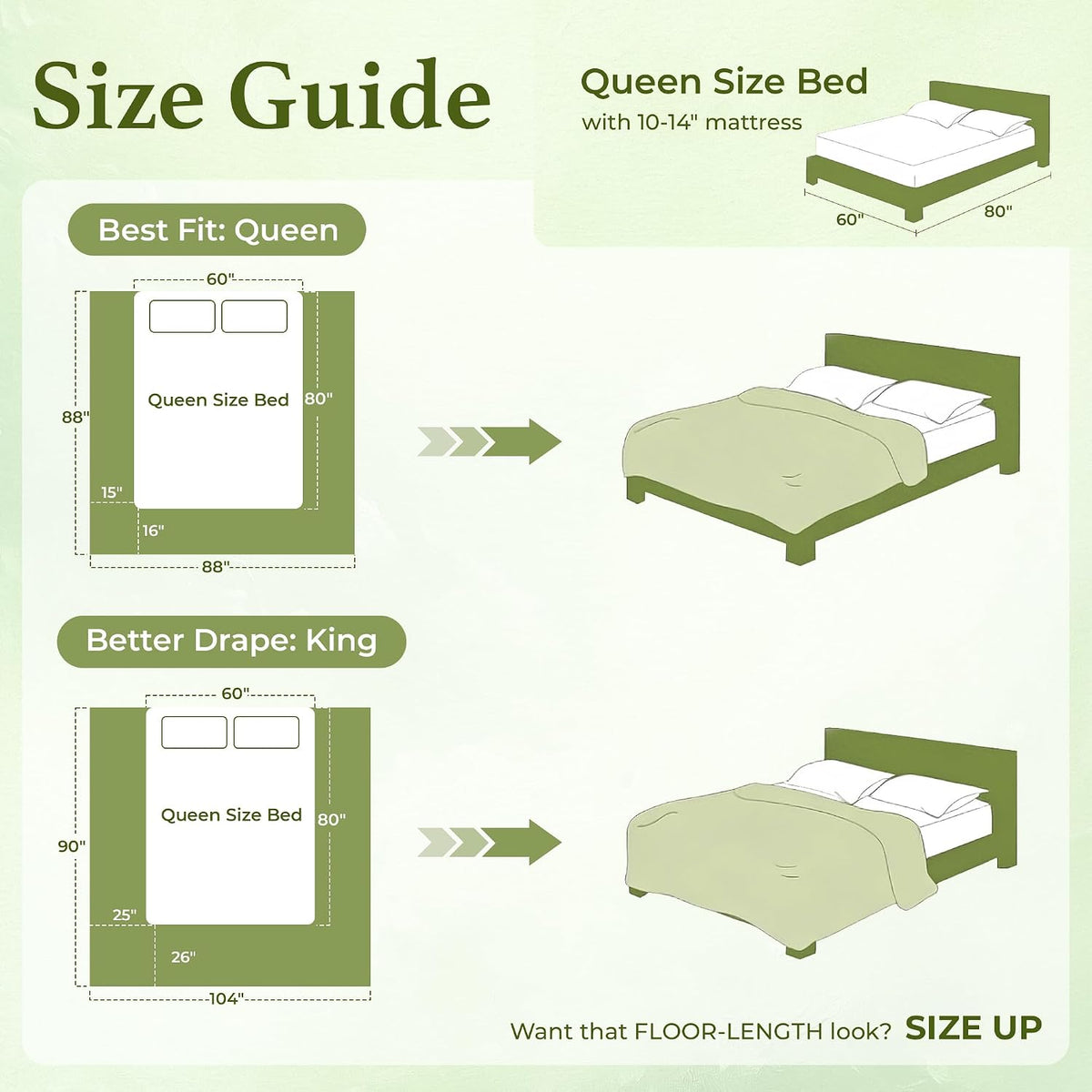BDEUS 7 Pieces Comforter Set King Size, Reversible Oatmeal & Sage Green Bedding Set, Soft Brushed Microfiber Comforter with Flat Sheet, Fitted Sheet, Pillowcases & Shams, 104"X90"