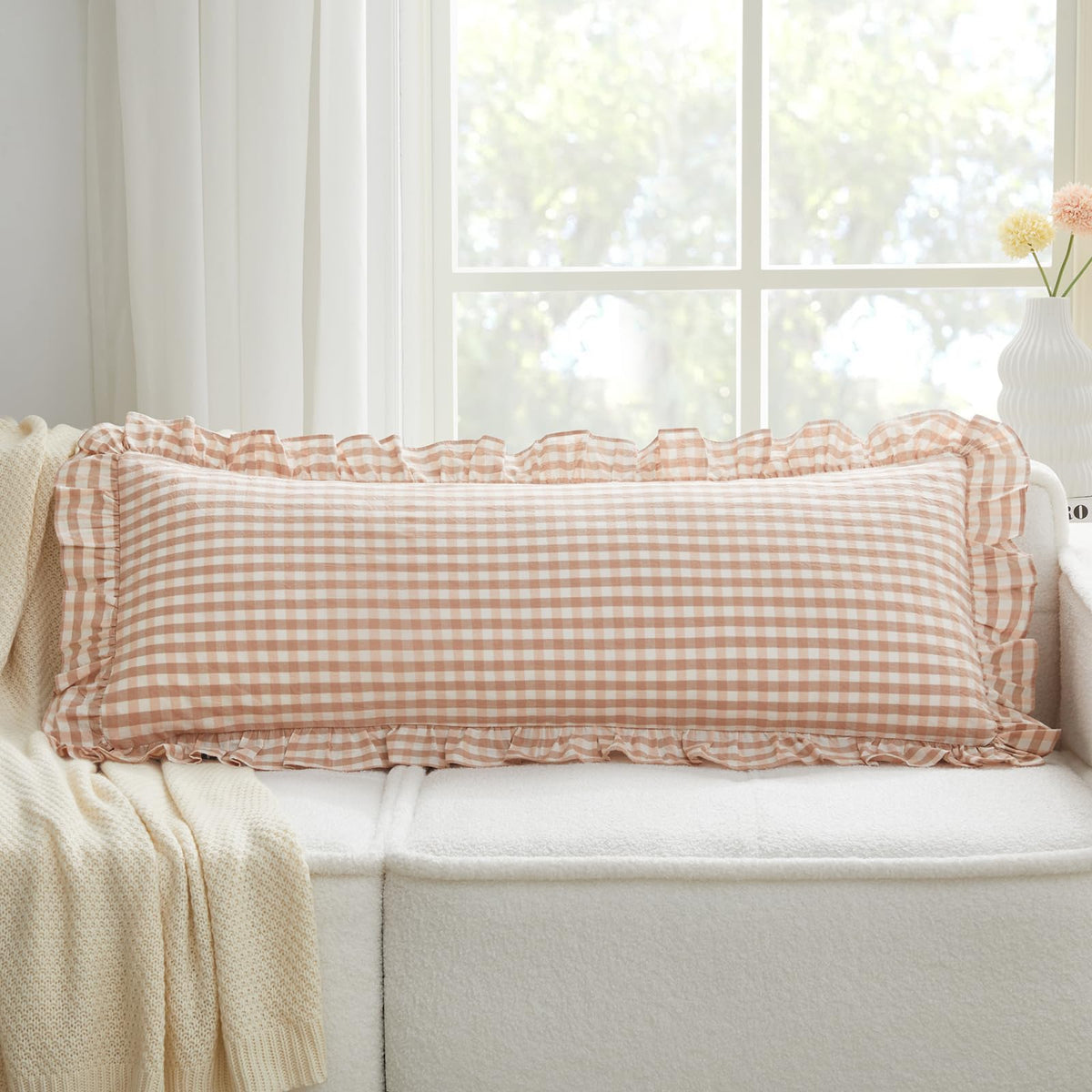 KKJIAF 2 Pcs Plaid Ruffle Pillow Case Standard Size, Sage Green Plaid