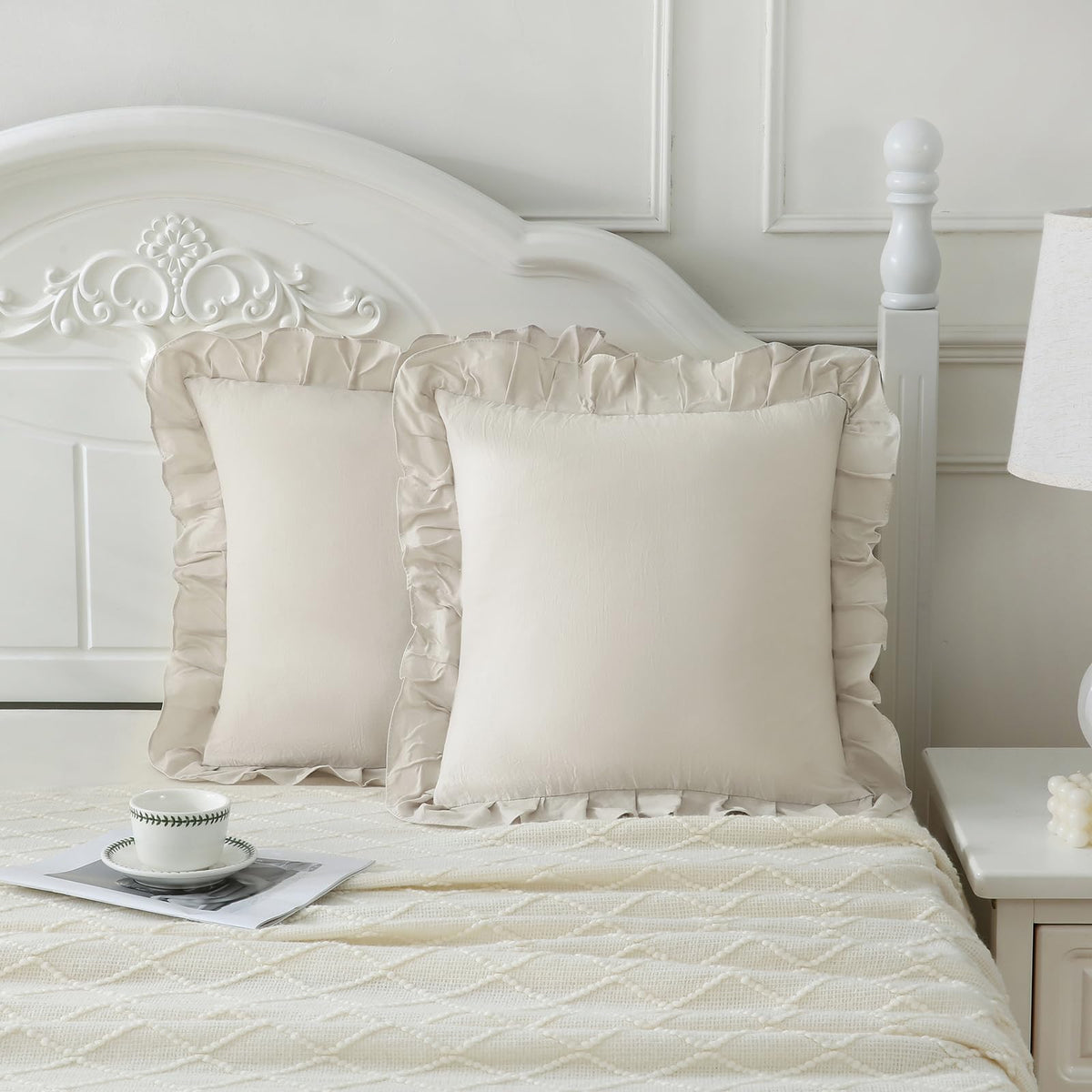 Boho White Body Pillowcase 20x54in - Ruffled Fringe Decor Sham