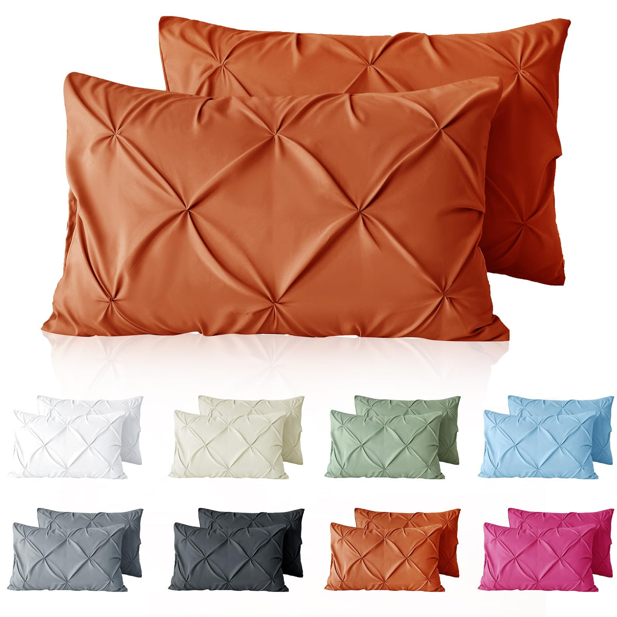 VACVELT 2pc White Pintuck Pillow Shams Standard, Envelope Closure