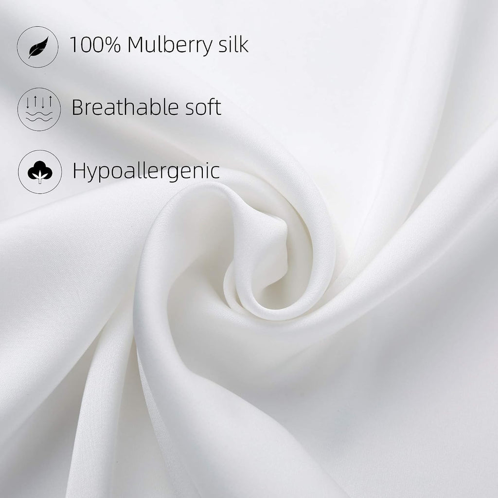100% Silk Pillow Cases 2 Pack, Mulberry Silk Pillowcase for Hair and Skin with Hidden Zipper, Soft Breathable Smooth Cooling Silk Pillowcase for Sleeping Women (White, Standard)