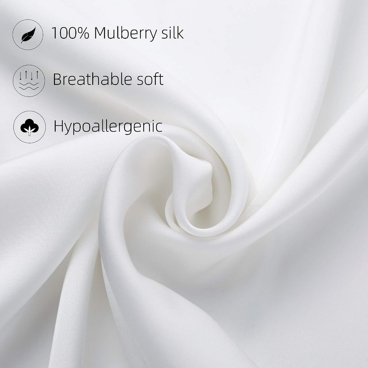 100% Silk Pillow Cases 2 Pack, Mulberry Silk Pillowcase for Hair and Skin with Hidden Zipper, Soft Breathable Smooth Cooling Silk Pillowcase for Sleeping Women (White, Standard)
