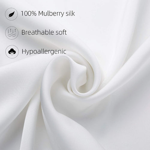 100% Silk Pillow Cases 2 Pack, Mulberry Silk Pillowcase for Hair and Skin with Hidden Zipper, Soft Breathable Smooth Cooling Silk Pillowcase for Sleeping Women (White, Standard)