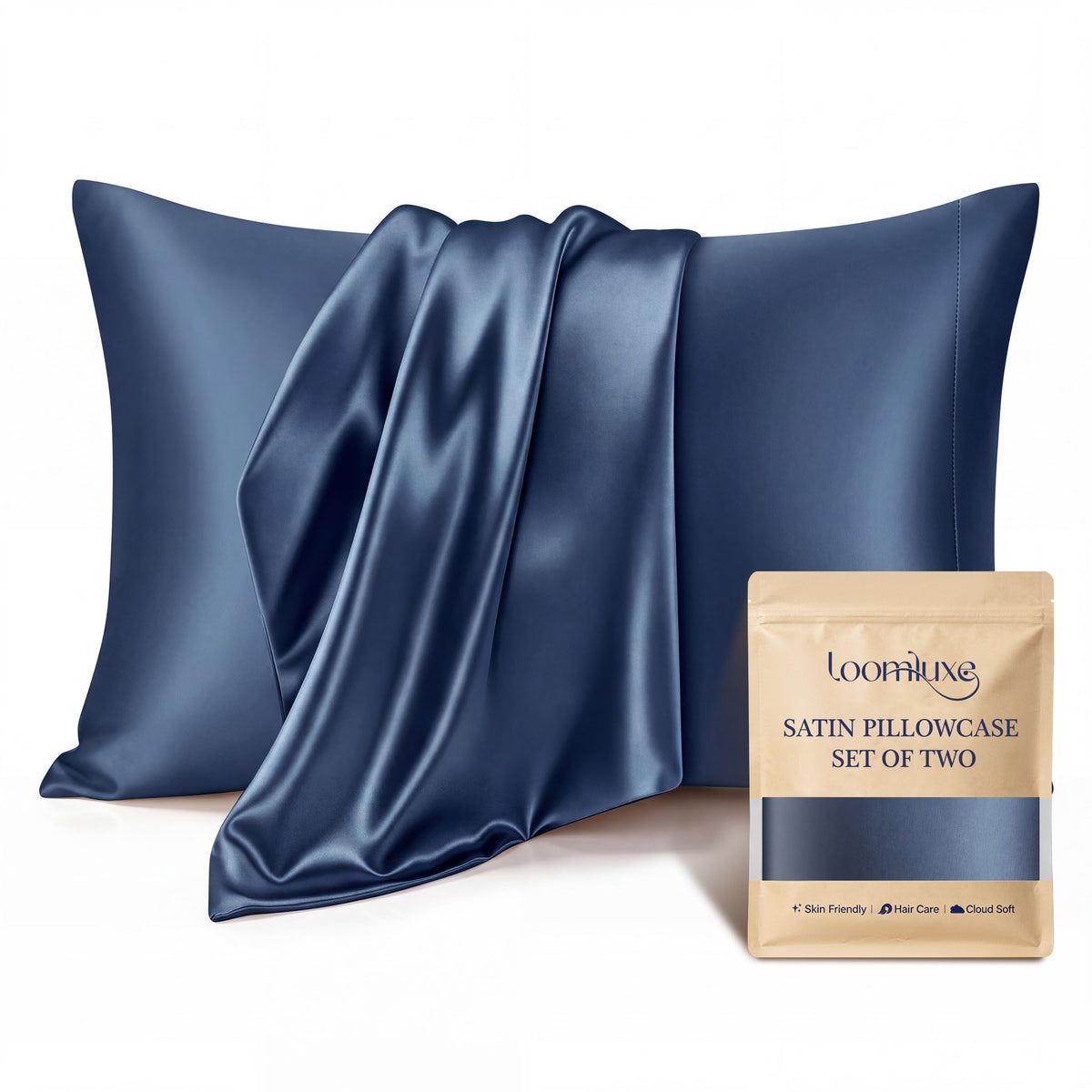 Satin Pillowcases 2 Pack, Standard Size 20"X 26", Champagne White