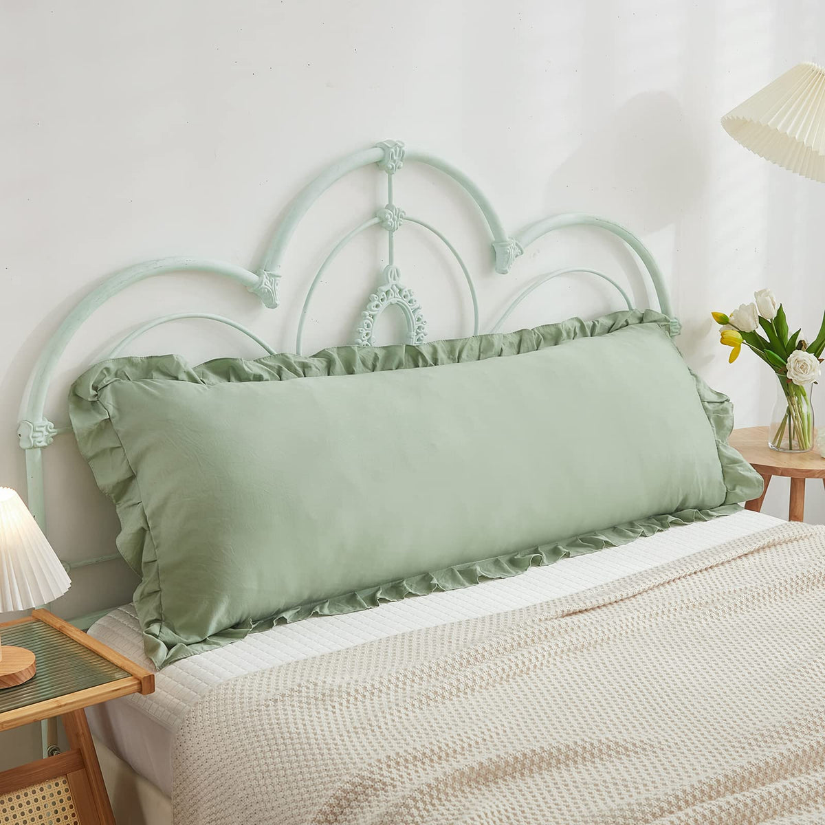 Boho White Body Pillowcase 20x54in - Ruffled Fringe Decor Sham