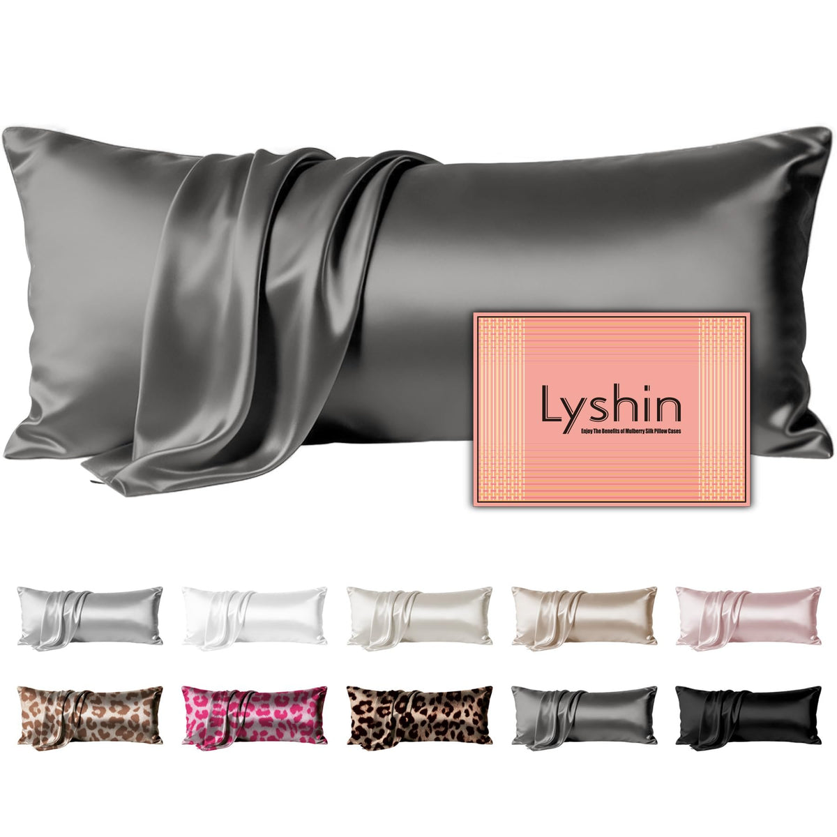 LYSHIN Silk Pillow Cases 2 Pack Standard Size with Zipper, Champagne