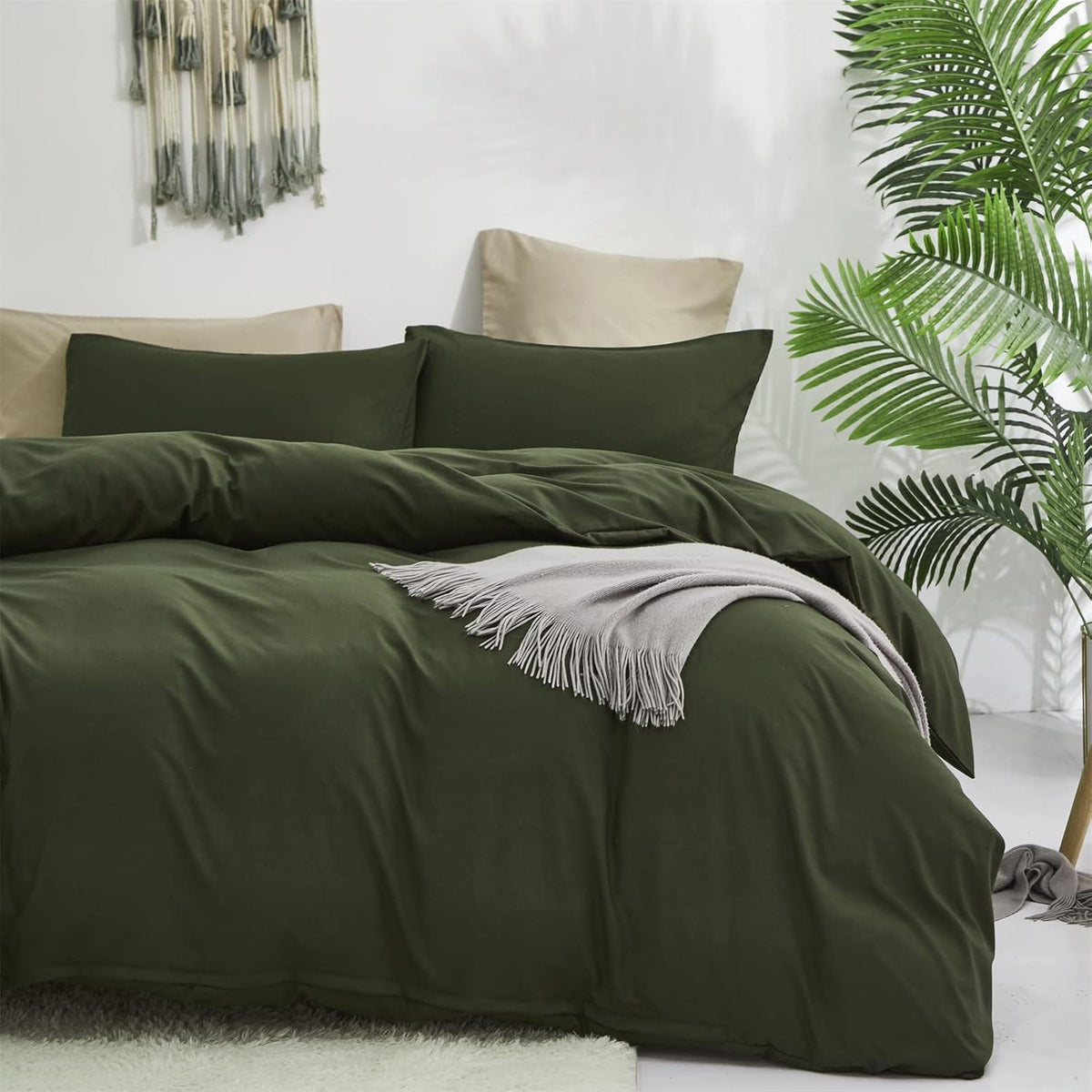 Luxlovery Green Comforter Set Full Army Green Bedding Set Minimalist Bedding Set Modern Soft Breathable Blanket Quilts Olive Comforter Set for Women Men Full Bed
