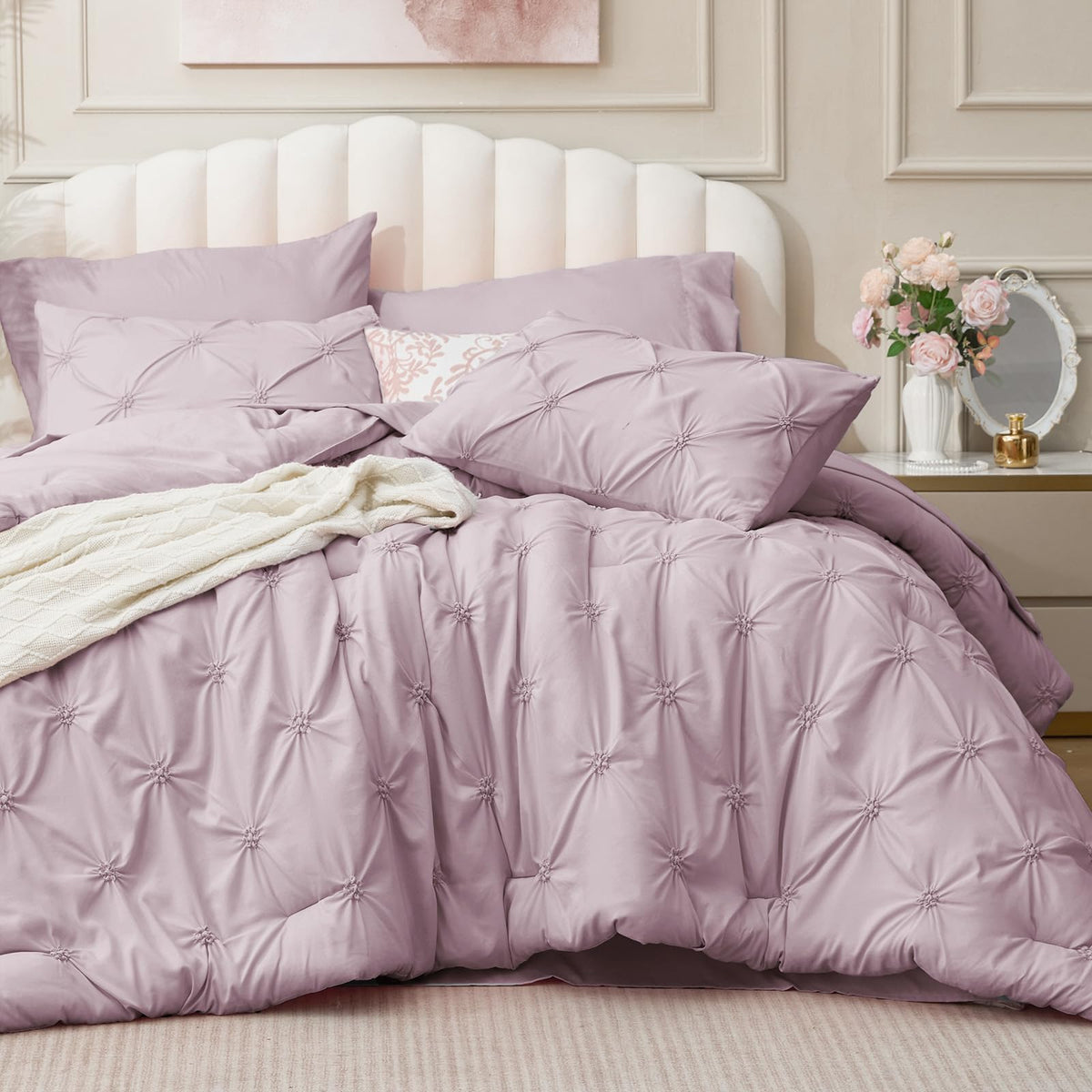 BEDELITE King Comforter Set Striped-Blush Pink,Fluffy & Soft Comforter