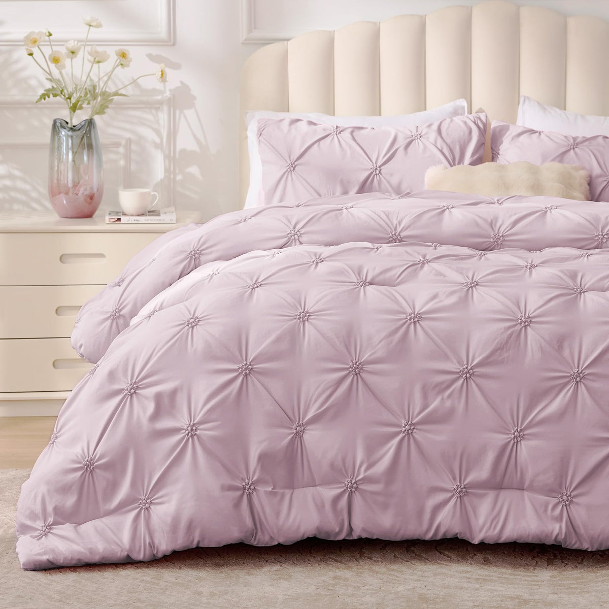BEDELITE King Comforter Set Striped-Blush Pink,Fluffy & Soft Comforter