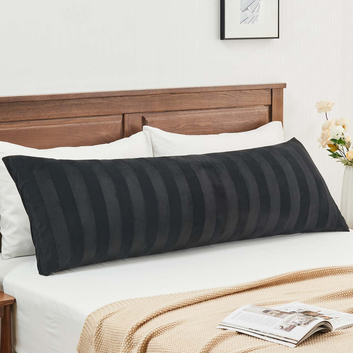 BEDELITE Velvet Body Pillow Cover with Zipper, Grey, 20x54 Inch, 1 Pack