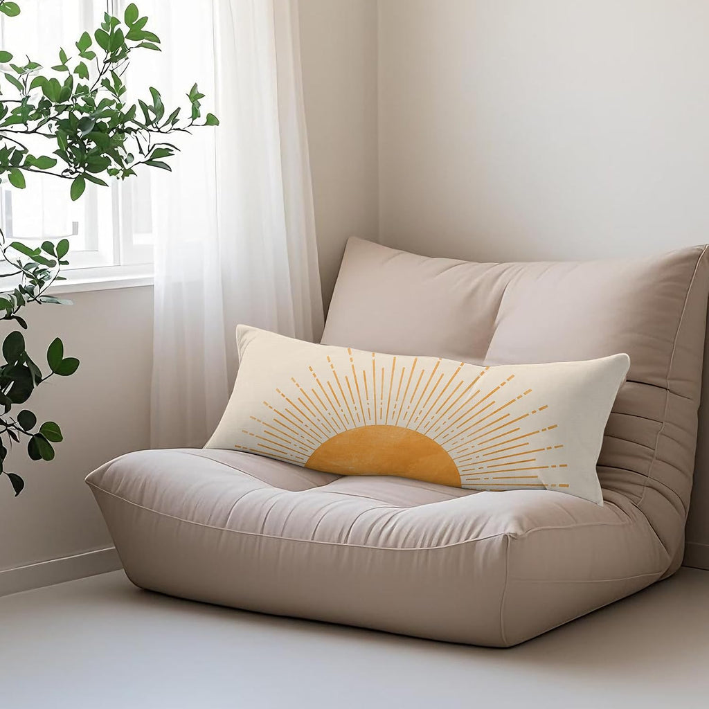 Boho Orange Sun Sunshine 20x54 Body Pillow Cover Case, Mid Century Modern Boho Horizontal Sunset Sunrise Decorative Long Hug Pillow Cases for Bed Couch