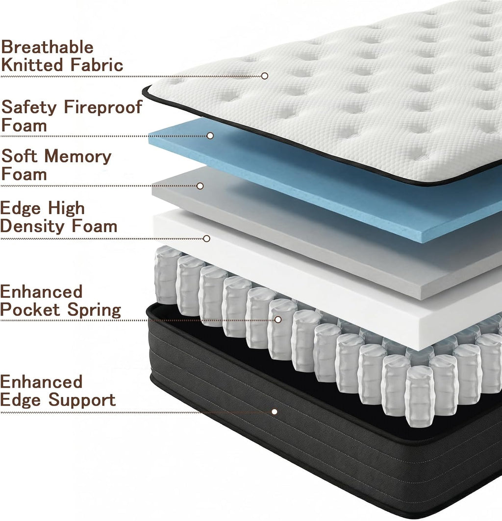 Vantto Queen Size Mattress, 12 Inch Hybrid Memory Foam Mattress in a Box, Individual Pocket Springs Mattress for Pressure Relief, Motion Isolation, CertiPUR-US