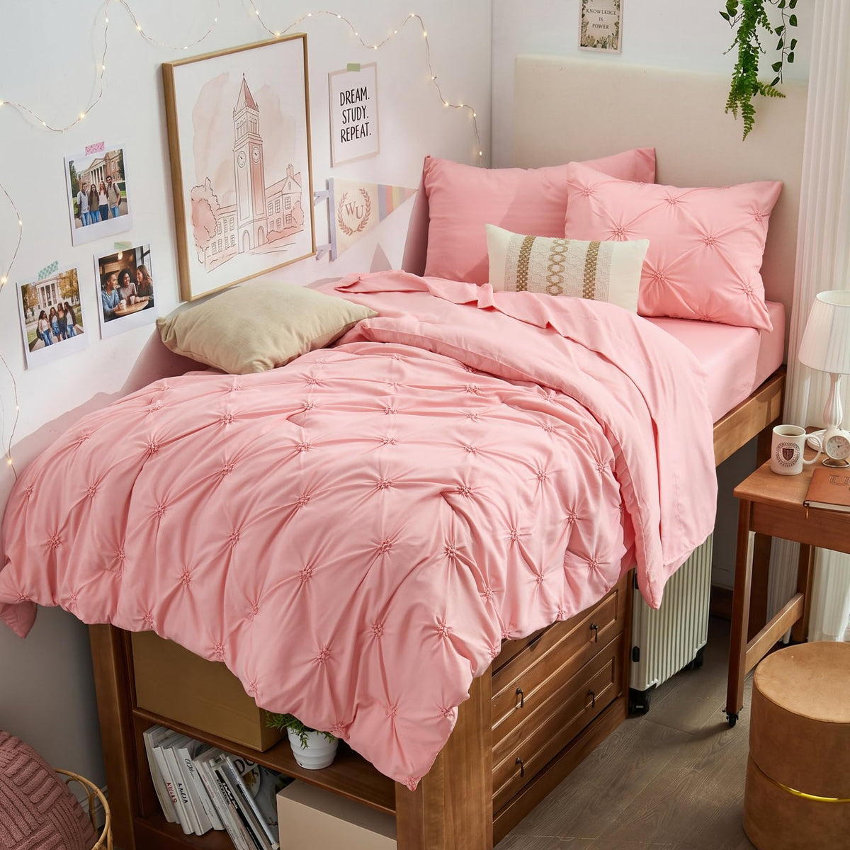 BEDELITE King Comforter Set Striped-Blush Pink,Fluffy & Soft Comforter