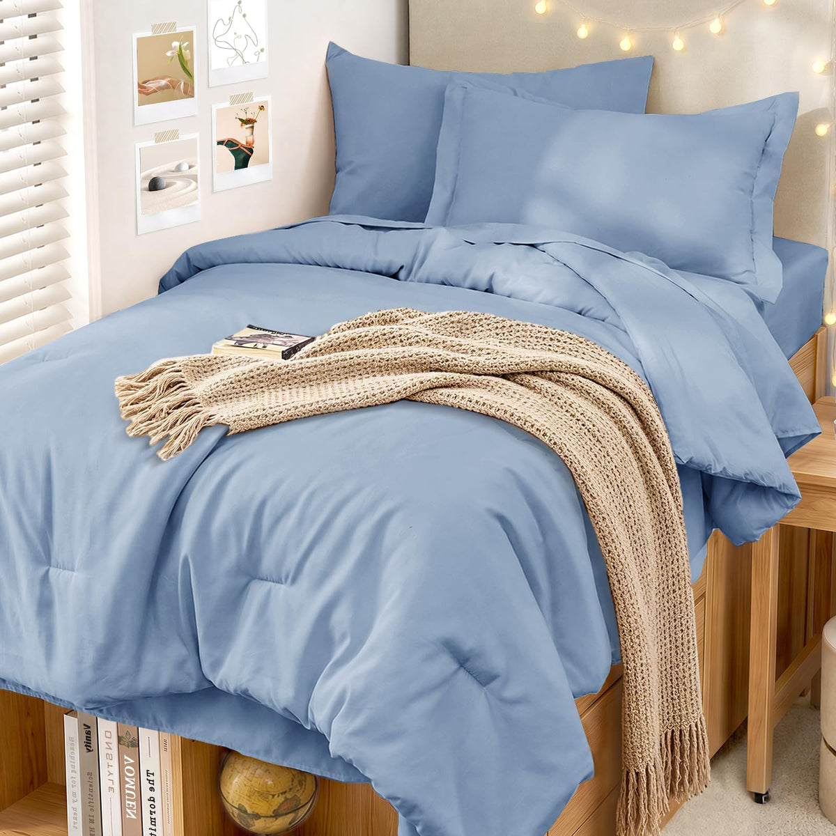 MUXHOMO King Comforter Set 7 Pieces, Soft Bed in a Bag, Beige